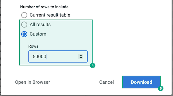 dashboard download spreadsheet options and download button highlighted