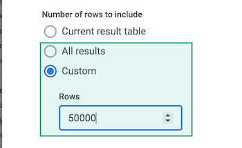 spreadsheet number of rows to include download options highlighted