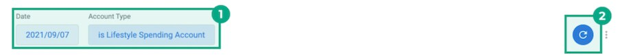 date field, account type field and refresh icon highlighted