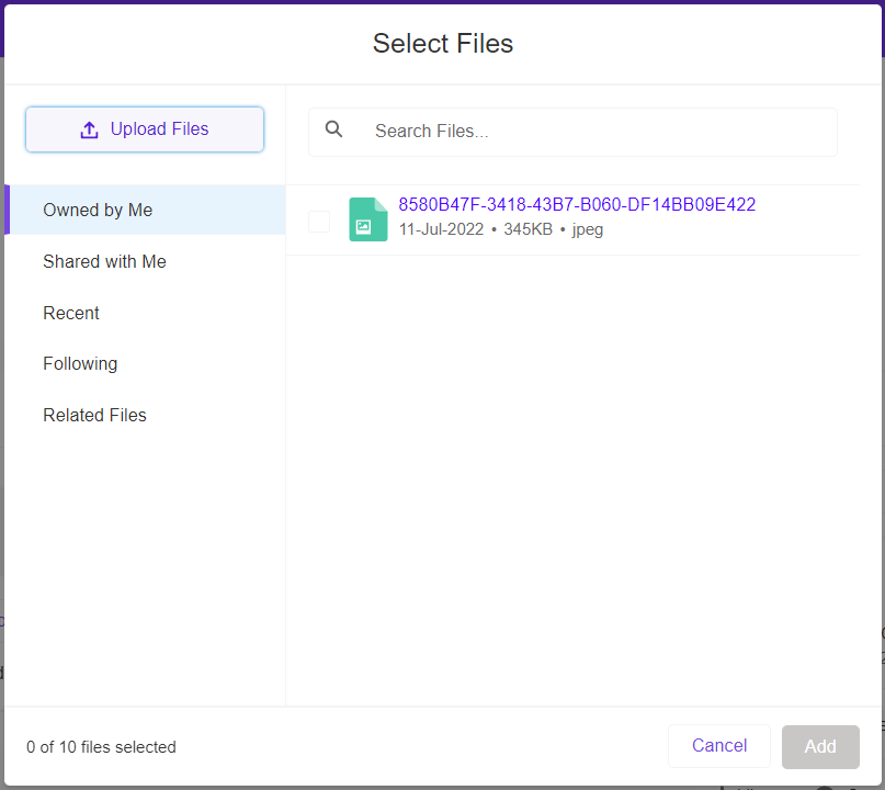 select files modal 