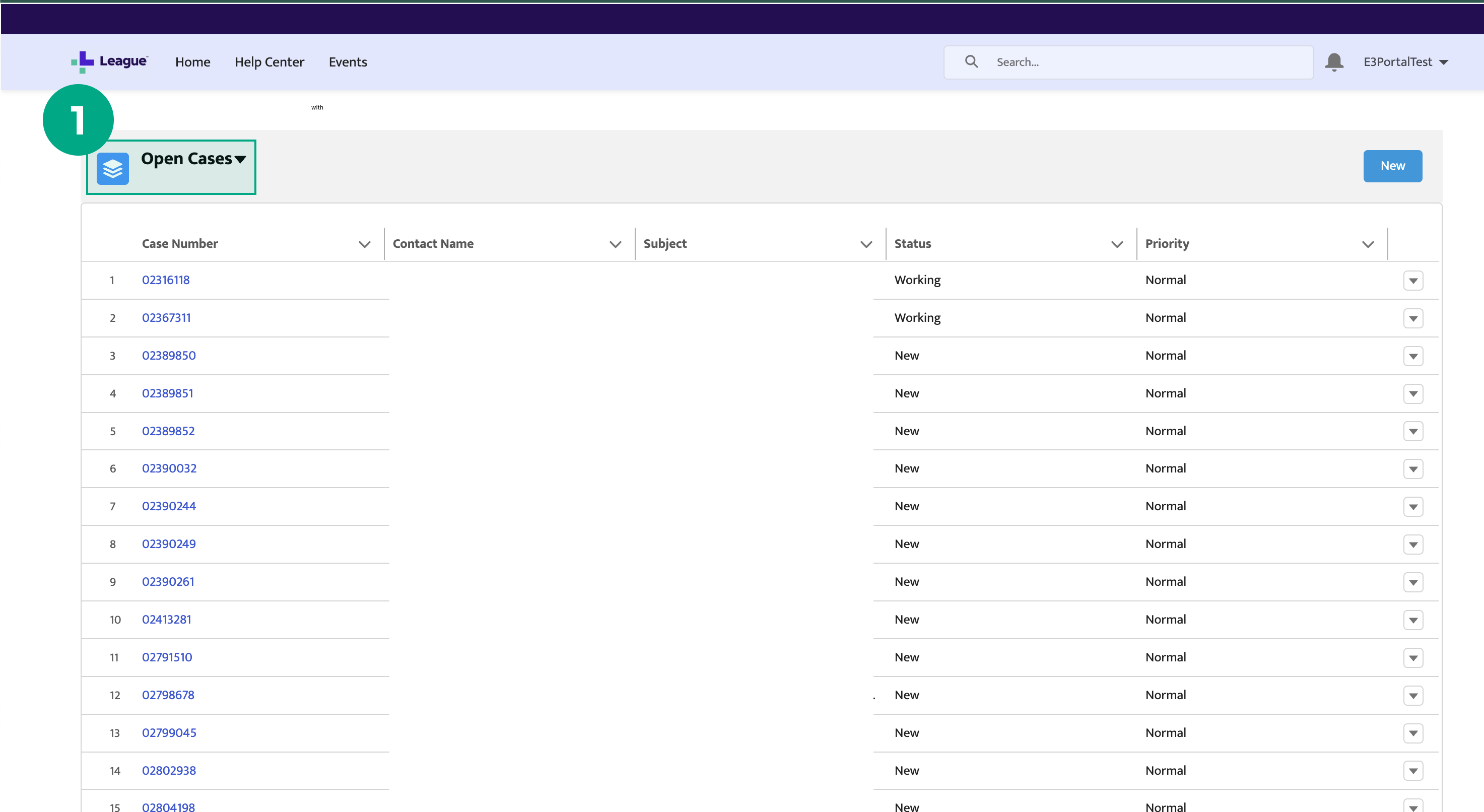 league's digital success portal open cases view with open cases dropdown highlighted