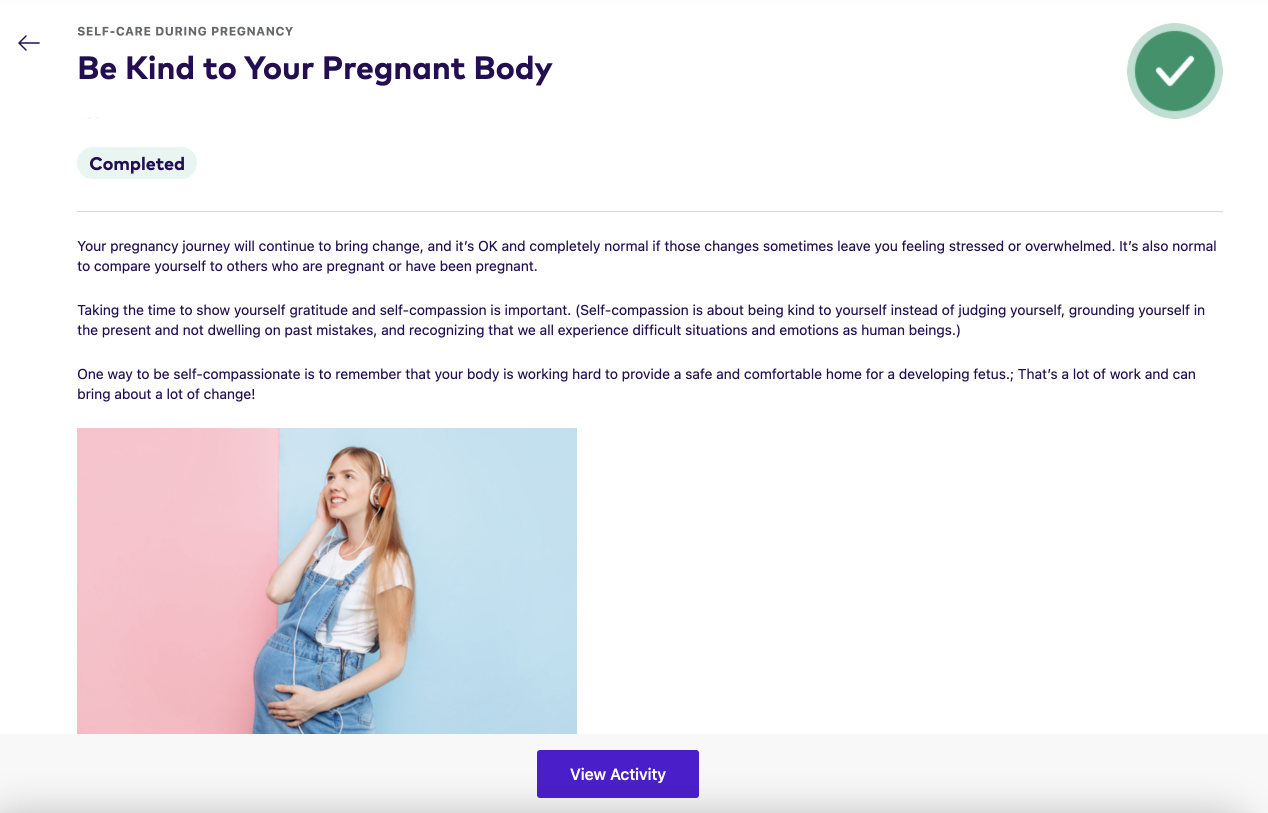 A completed activity on the League website