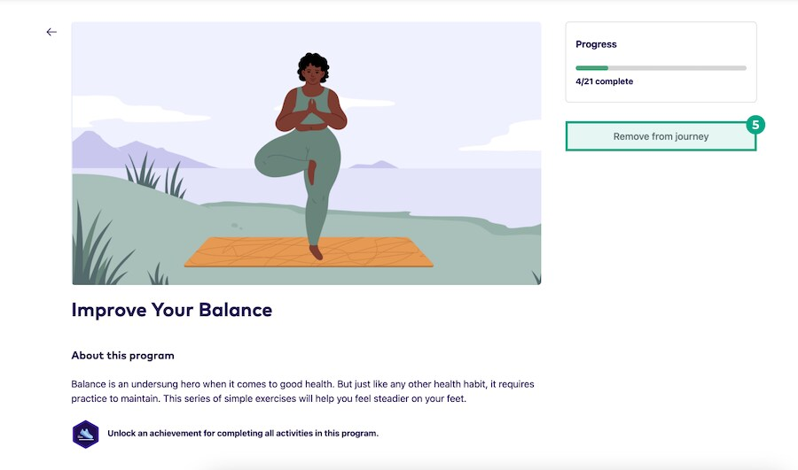 Program screen with the remove from journey button highlighted