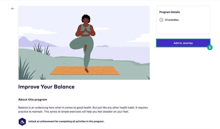 Program details page on the League website with add to journey button highlighted