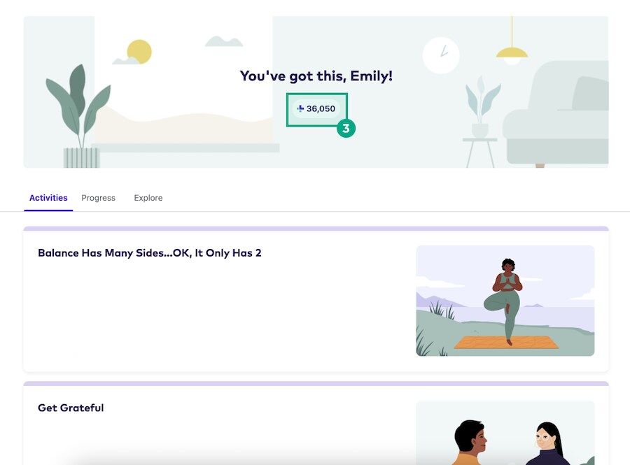 Journey page with the points balance highlighted