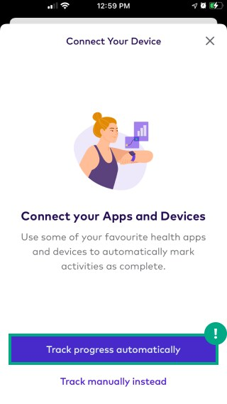 Connect your device challenge screen with track progress automatically button highlighted