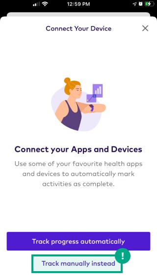 Connect your device challenge screen with track manually instead button highlighted