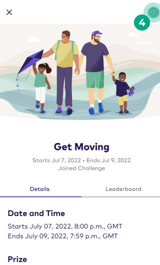 Challenge details screen on the League app with the gear icon highlighted