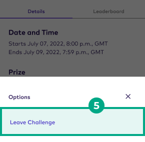 Options screen with leave challenge button highlighted