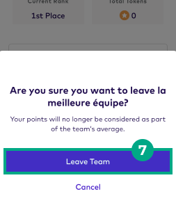 Leave team confirmation pop-up on the League app