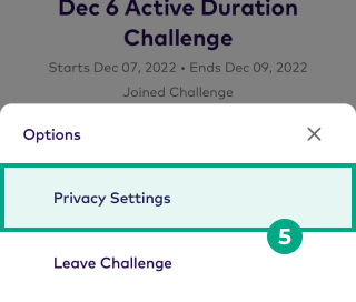 Options screen with the privacy setting button highlighted