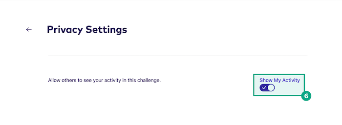 Privacy setting screen with show my activity toggle button highlighted