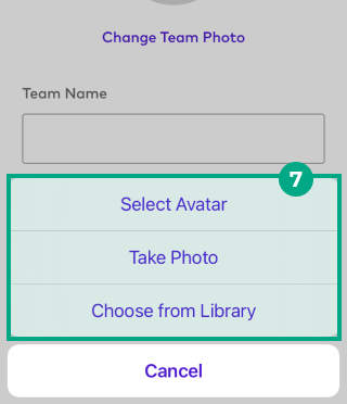 Team avatar upload options menu