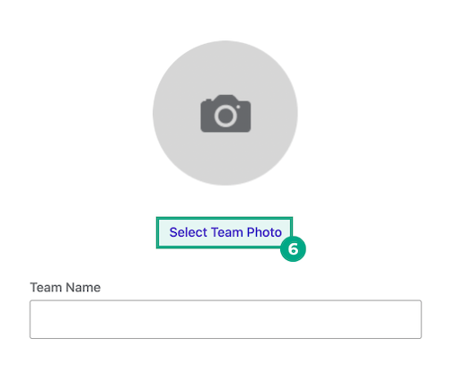 Create a team screen with the select team photo button highlighted