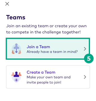 Team screen with the join a team button highlighted