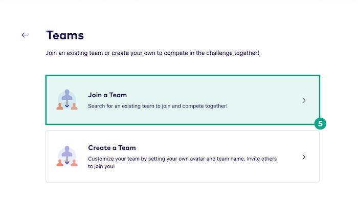 Team screen with the join a team button highlighted