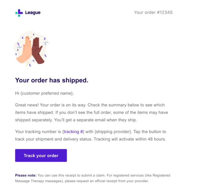Shipped order success screen
