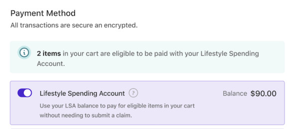 Payment Method section of the Checkout page on Lifemarket