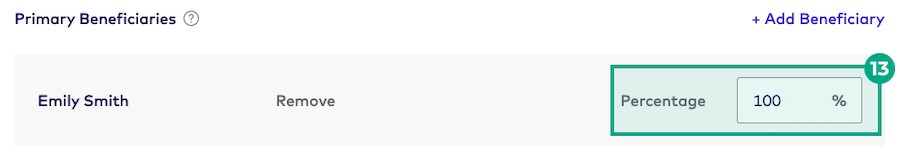 Designating Beneficiaries page on the League website with the percentage box highlighted