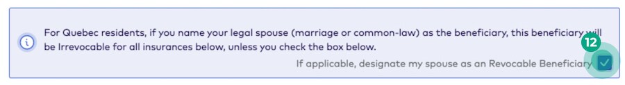 Quebec residents revocable beneficiary disclaimer with checkbox highlighted