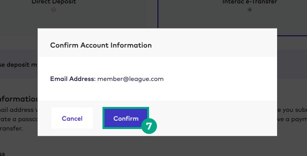Confirm Account Information popup on the League website with the Confirm button highlighted