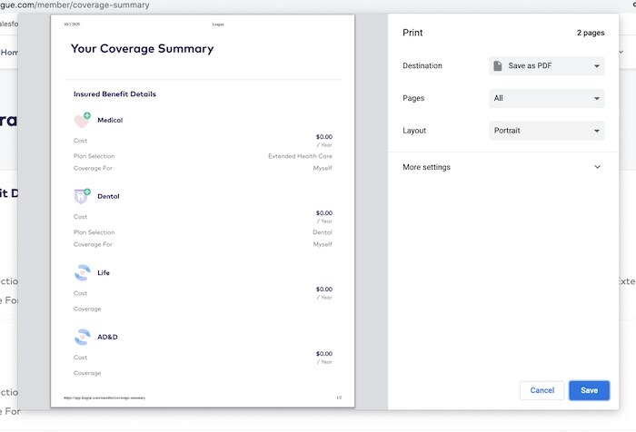 your coverage summary screen printing options