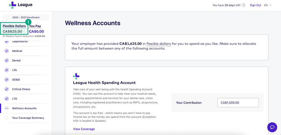 Enrolment screen with flexible dollars amount highlighted