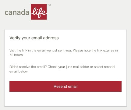 canada life website verify your email address screen