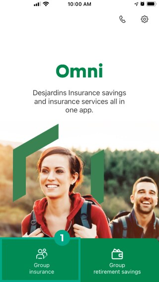 desjardins omni app screen with group insurance button highlighted