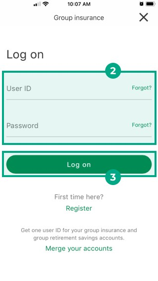 desjardins omni app log on screen with user id field, password field and log on button highlighted