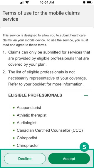desjardins omni app terms of use screen with accept and decline buttons highlighted