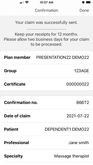 Desjardins omni app claim confirmation screen