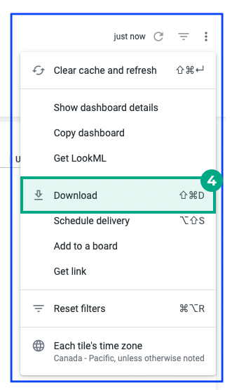 Invoice option menu with the download button highlighted