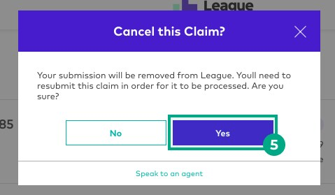 Cancel claim confirmation pop-up with yes button highlighted on the League website