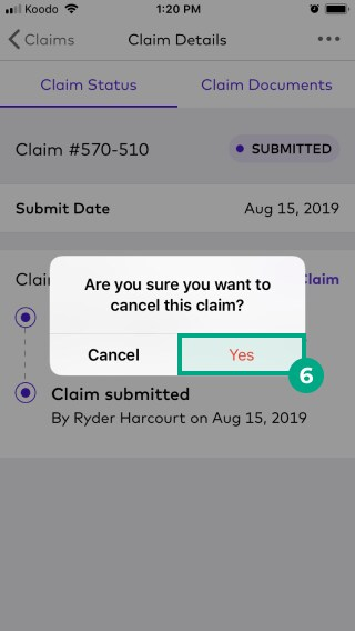 Cancel claim confirmation pop-up with yes button highlighted on the League app