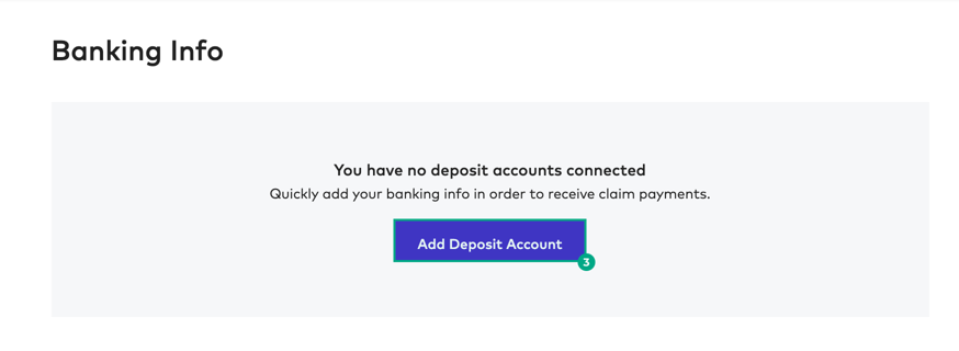 Banking Info page on the League website with the Add Deposit Account button highlighted