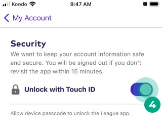 Unlock with touch ID enabled highlighted in the security tab