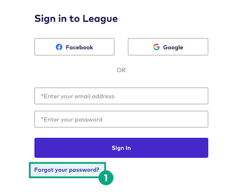 Forgot you password button highlighted on League's website sign in screen