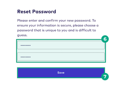 old and new password fields and save button highlighted in the reset password screen