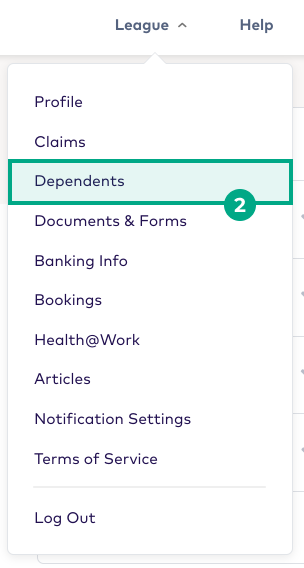 Dependents button highlighted in the Profile menu