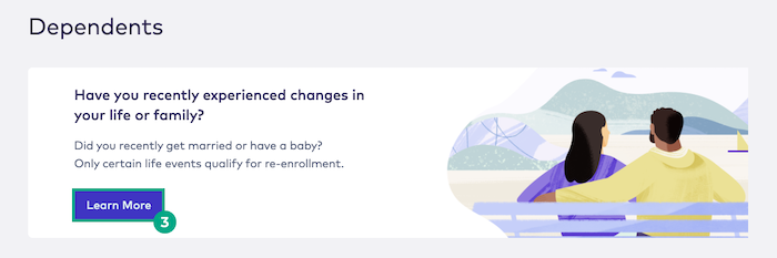 Learn more button highlighted in the dependents screen