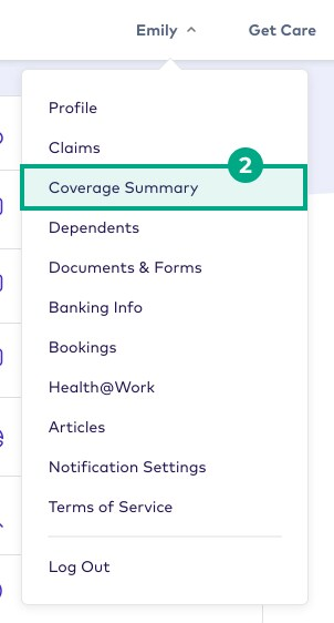 Coverage summary button highlighted in the profile menu