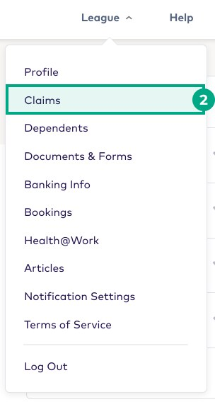 Profile menu on the League website with the claims button highlighted