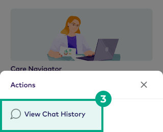 Get Care screen on the League mobile app with the View Chat History button highlighted