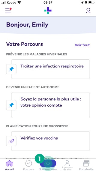 Le bouton Get Care est mis en surbrillance sur l'écran d'accueil de l'application mobile de League