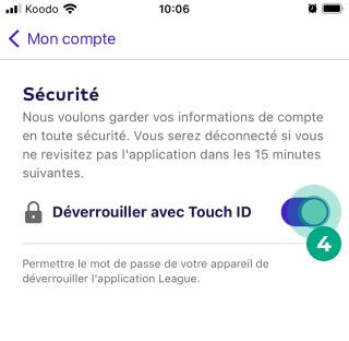 Déverrouiller avec Touch ID activé en surbrillance dans l'onglet Sécurité