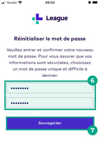 Nouveaux et anciens champs de mot de passe et bouton d'enregistrement mis en surbrillance dans l'écran de réinitialisation du mot de passe