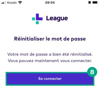 Bouton de connexion mis en surbrillance dans l'écran de réinitialisation du mot de passe