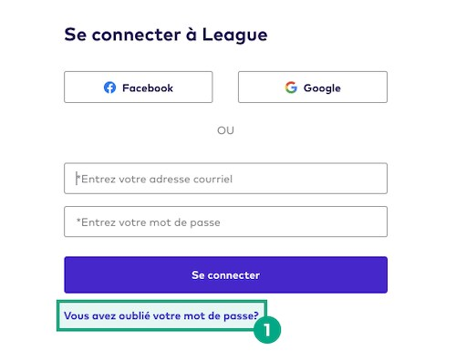 Le bouton Mot de passe oublié est mis en surbrillance sur l'écran de connexion du site Web de League