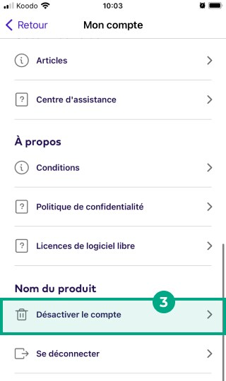 Désactiver le bouton du compte en surbrillance dans le menu Mon compte